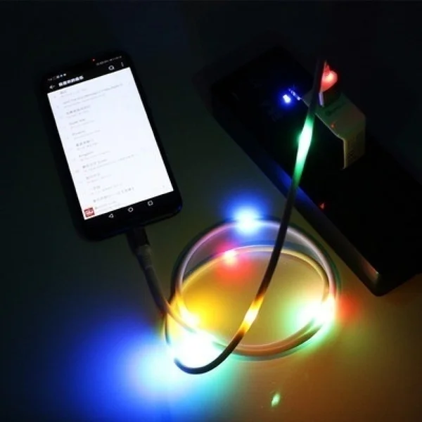 Тип C светодиодный Кабельное освещение флэш USB C кабель SR Синхронизация данных танцевальный кабель умный регулятор громкости поток света кабели быстрой зарядки
