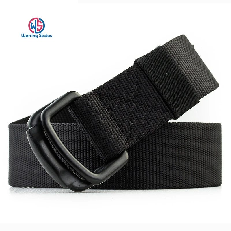 

125CM Men Casual Double-ring Elastic Braided Belt Metal Buckle Canvas Belt Jeans Pants Accessories Training Hunting