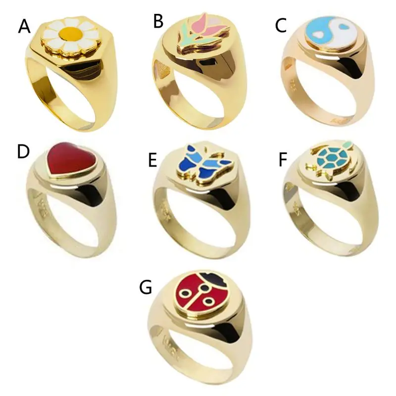 

Golden Steetwear Summer Daisy Heart Flower Ring Butterfly Metal Rings Band For Women Girls Party Jewelry Party Gifts