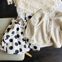Cotton and Linen Cardigan Spring and Summer Korean Childrens Loose Polka Dot Solid Color Coat baby jacket