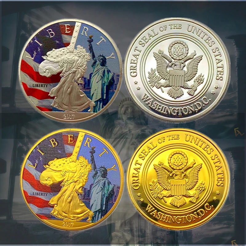 

American Of Liberty Eagle Challenge Coin 2017 Silver/Gold Plated USA Commemorative Coin With Protection Capsule Collection Gift