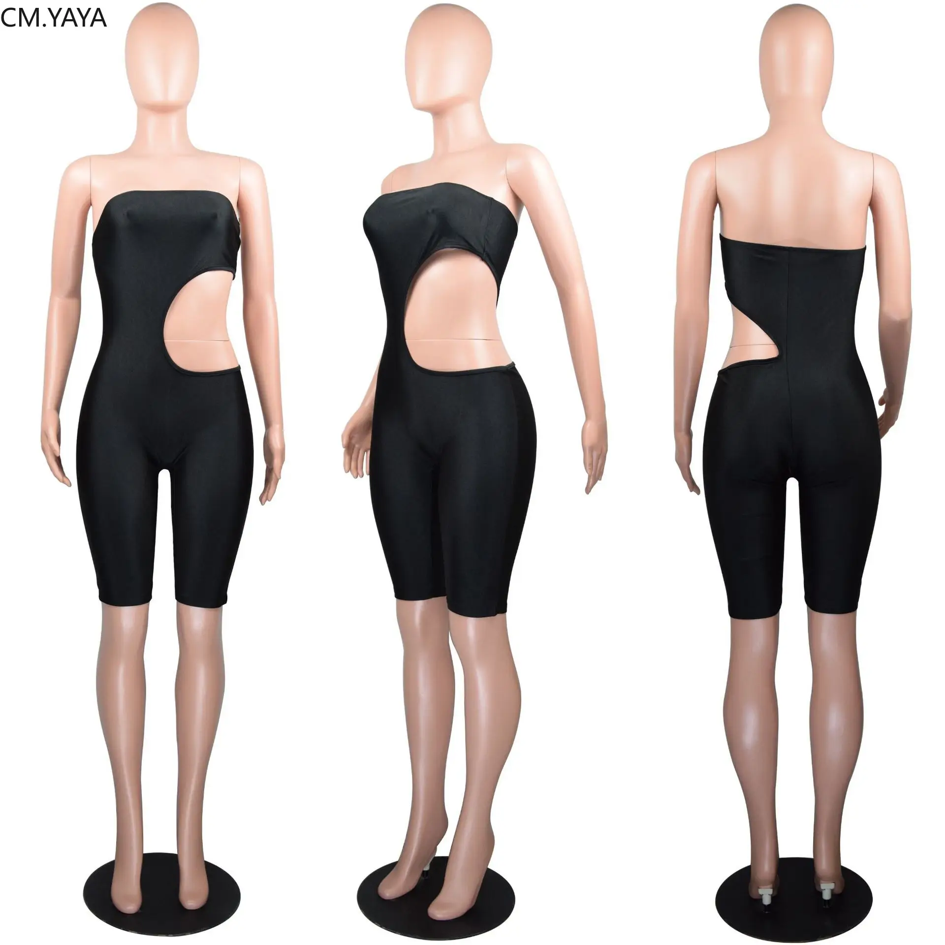 Лето Осень Женское боди без бретелек с вырезами Облегающий комбинезон до колена