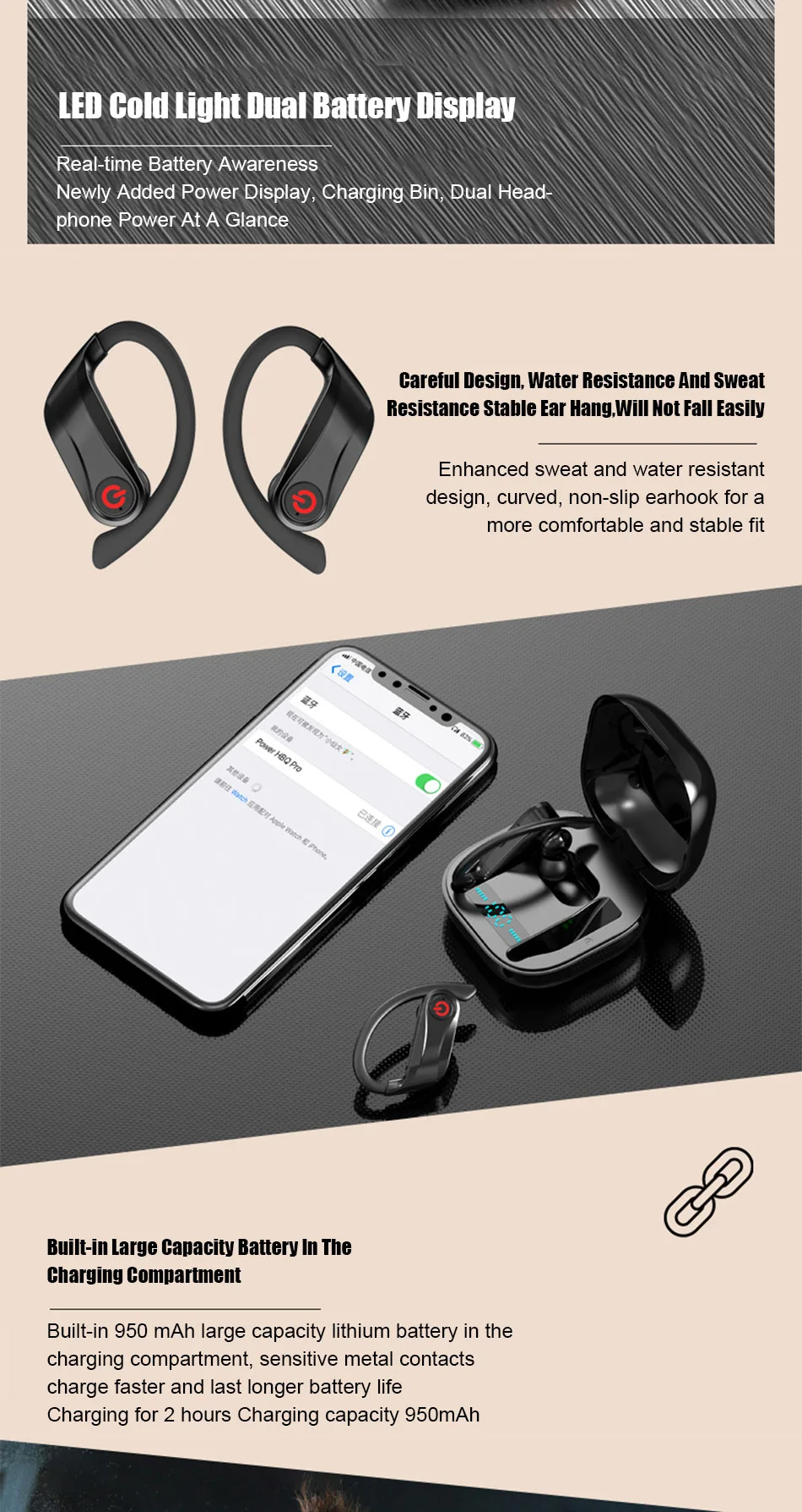 Bluetooth 5,0, беспроводные наушники, спортивные, водонепроницаемые, свободные руки, наушники-вкладыши, гарнитура с микрофоном+ зарядная коробка для iPhone, Xiaomi