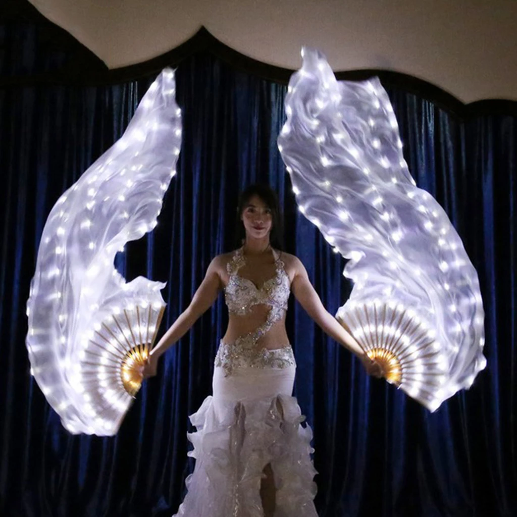 180cm White Silk Fan Long Veil Dance Belly LED Veils For Left | Dancing