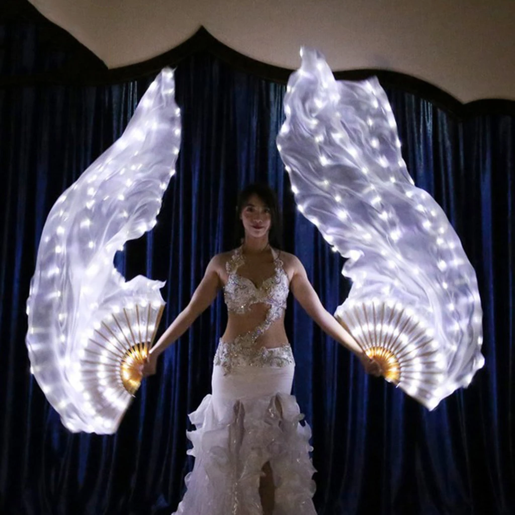 Фото 180 см белый Шелковый веер Длинная фата танец вентилятор живота светодиодный