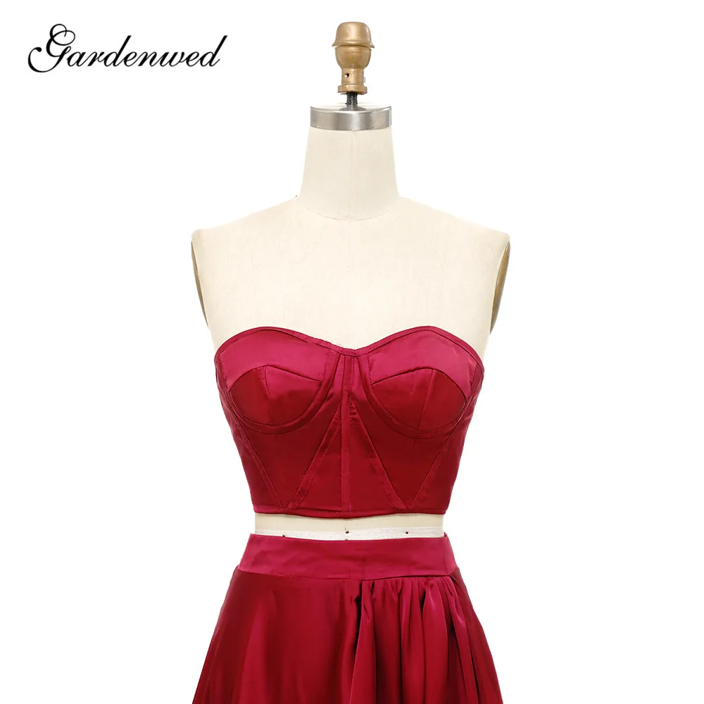 Простые красные платья подружки невесты 2020 из двух частей атласные свадебные на