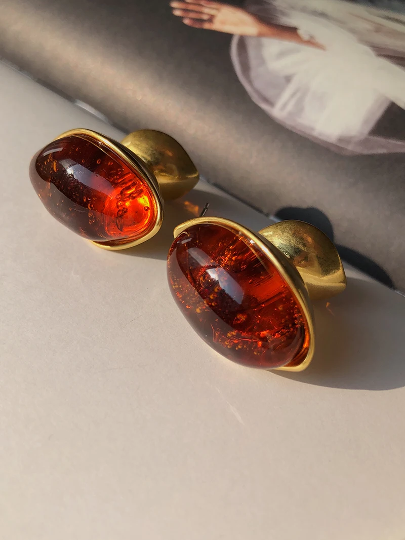 

Brass With 18K Gold Red Stone Statement Earrings Women Jewelry Punk Party Gown Runway Rare Korean Japan Boho Hiphop