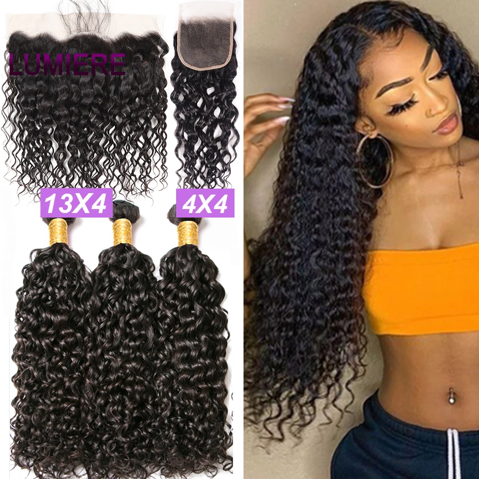 Светомузыка для волос 28 30 дюймов Волнистые пряди с закрытием перуанские