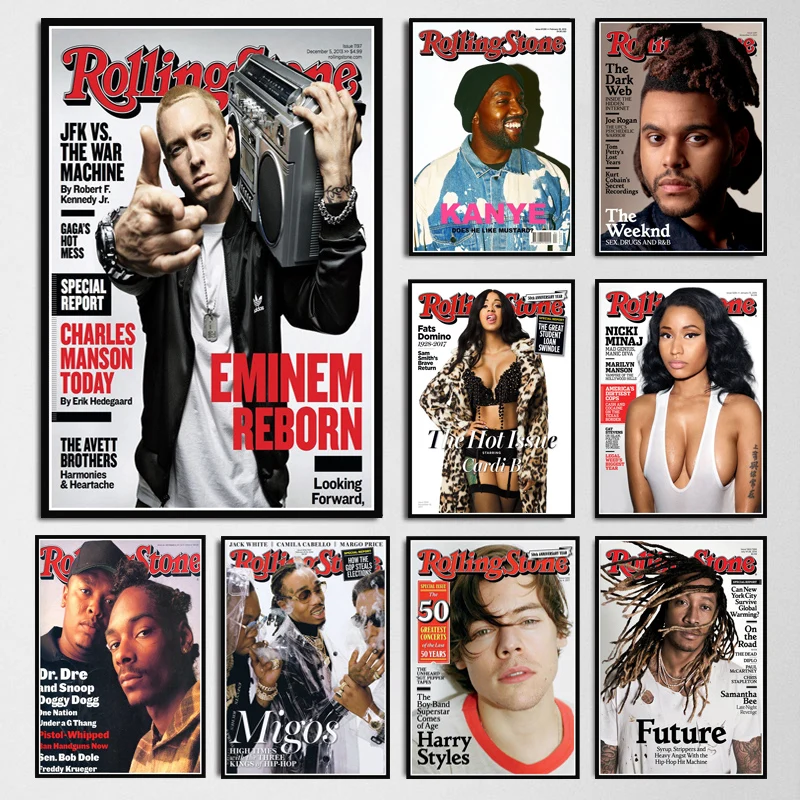 

Music Magazine Wall Stickers Kanye West Cardi B The Weeknd Eminem Pop Stars Print Poster Wall Art Pictures Home Decor Fans Gift