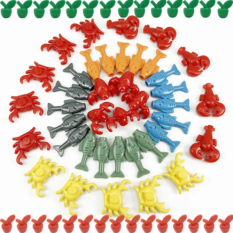 

Locking City Child's Favorite Small Particles Educational Toys Food Set Crab Building Blocks Accessories Shrimp Fish City Model