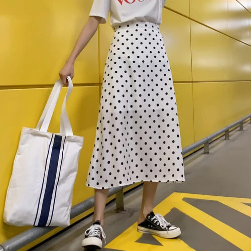 Женская летняя юбка 2019 корейская уличная винтажная узкая Высокая талия в горошек