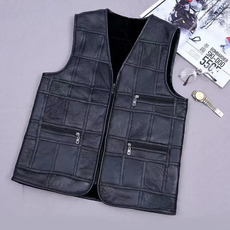 Autumn winter men vest wool fur sheepskin middle-aged and elderly vests warm