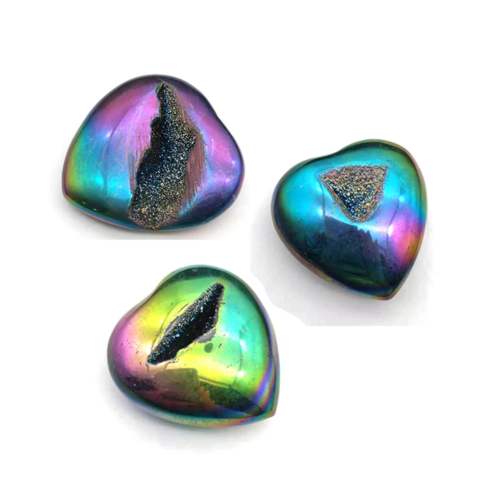 Природный Ангел Аура с титановым покрытием Агат геодный кластер сердце