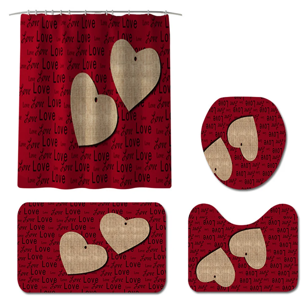4 шт. занавеска до пола нескользящая для дома моющаяся с узором в виде сердца