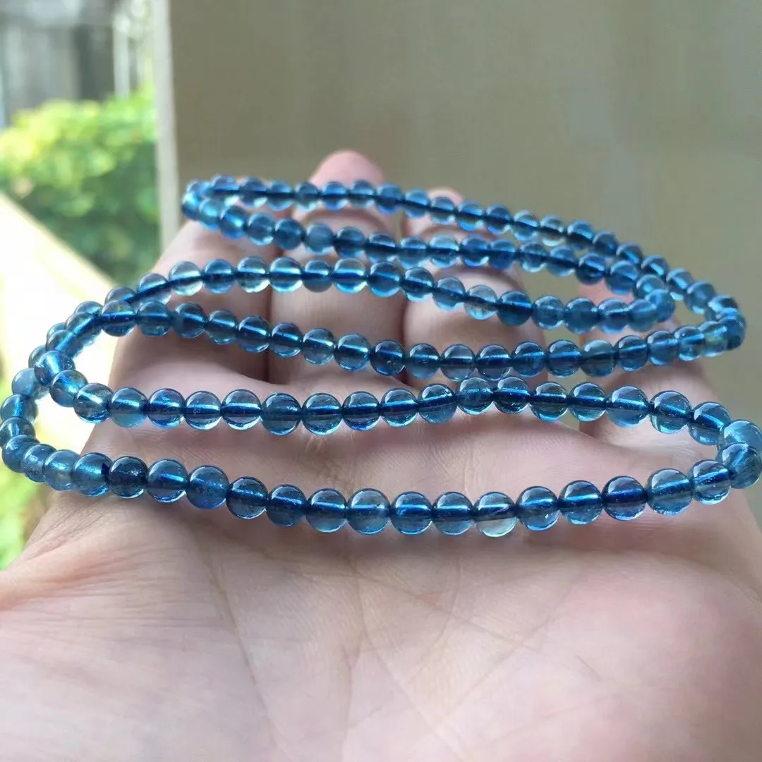 

4mm Natural Ocean Blue Aquamarine Bracelet For Women Men Healing Love Gift Reiki Crystal Round Beads Stone Strands Jewelry AAAAA