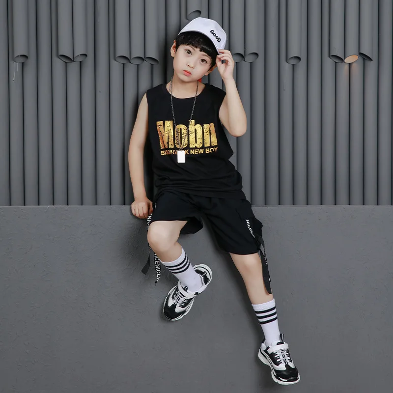 Черная одежда в стиле хип хоп для мальчиков и девочек спортивная сумка Топ