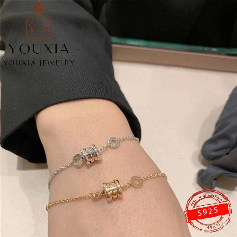 

Классический браслет из серебра 925 пробы с спиральным узором, розовое золото и белое золото, с логотипом, на заказ, 1:1