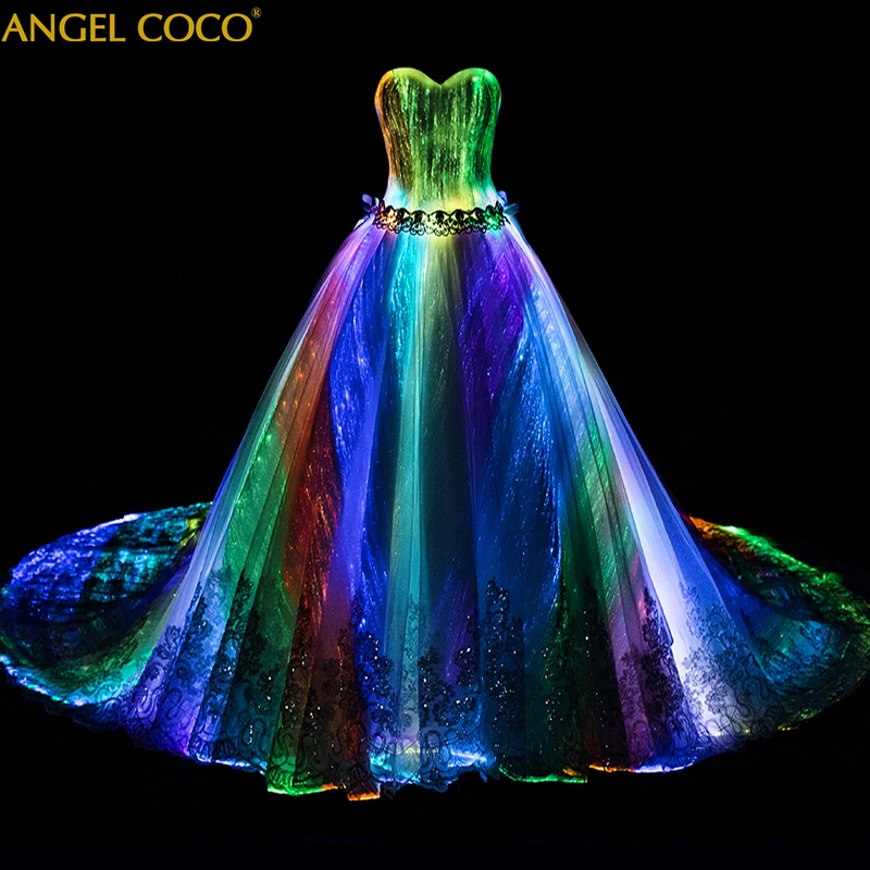 Evening Gowns Night Glow In Dark Luminous Maternity Formal Dress Annual Dinner 7 Variable Color Rainbow Fashion Wedding Dresses