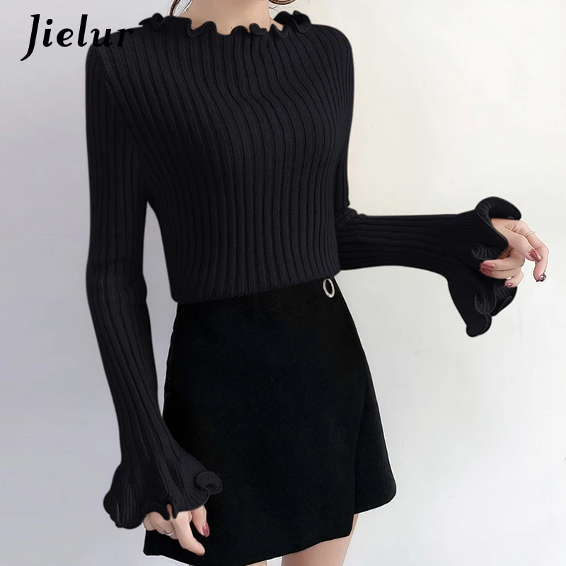 Свитер женский трикотажный с оборками и воротником длинным рукавом зимний S-XL |