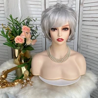 short synthetic layered curly wig for white women wig ombre grey hair puffy with bangs heat temperature glueless xishixiu hair