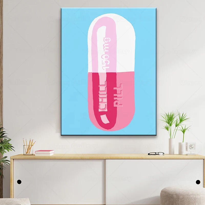 Prints Painting Wall Artwork Pill Pink White Cartoon Modular Canvas Blue Posters Picture Modern Home Decor Bedside Background | Дом и сад