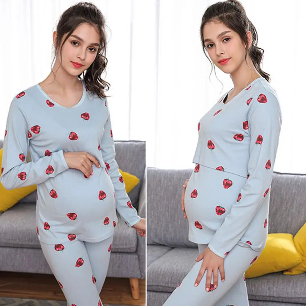 

Comfortable Specially easy breastfeeding design Cartoon Animal Maternity Nursing Pajama Set Long Sleeve Breastfeeding Top Pants