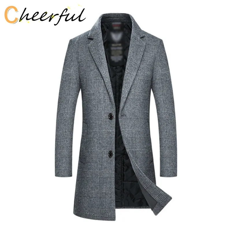 

Мужское шерстяное пальто, новый стиль 2020, зимняя модная повседневная приталенная утепленная длинная куртка, мужские клетчатые пальто