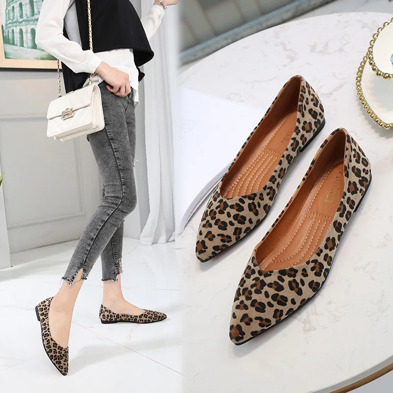

Women Shoes Casual Loafers Slip On Flats Leopard Print Footwear Pointed Toe Woman Shallow Single Lady Moccasins Zapatos Mujer