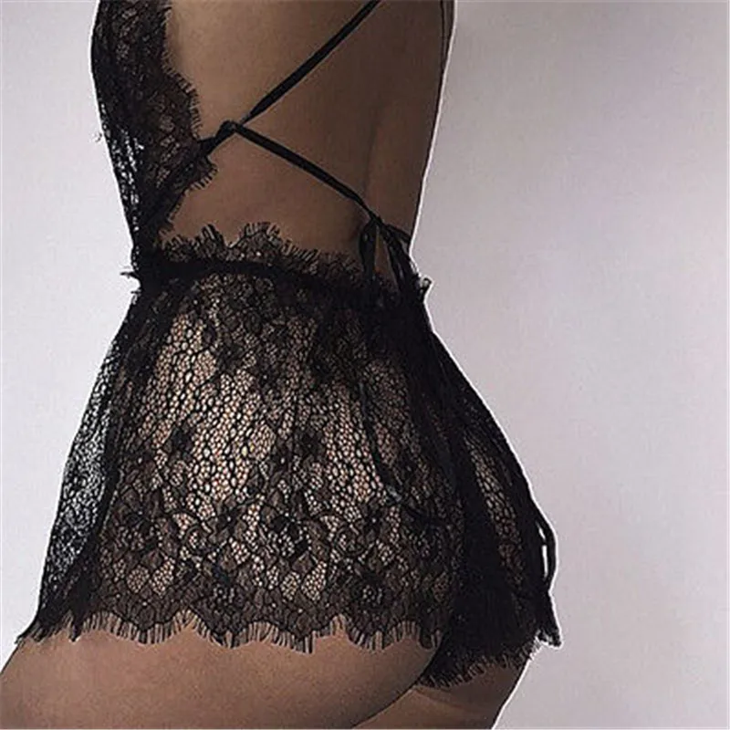 Сексуальное женское кружевное белье для сна с бретельками и v-образным вырезом |