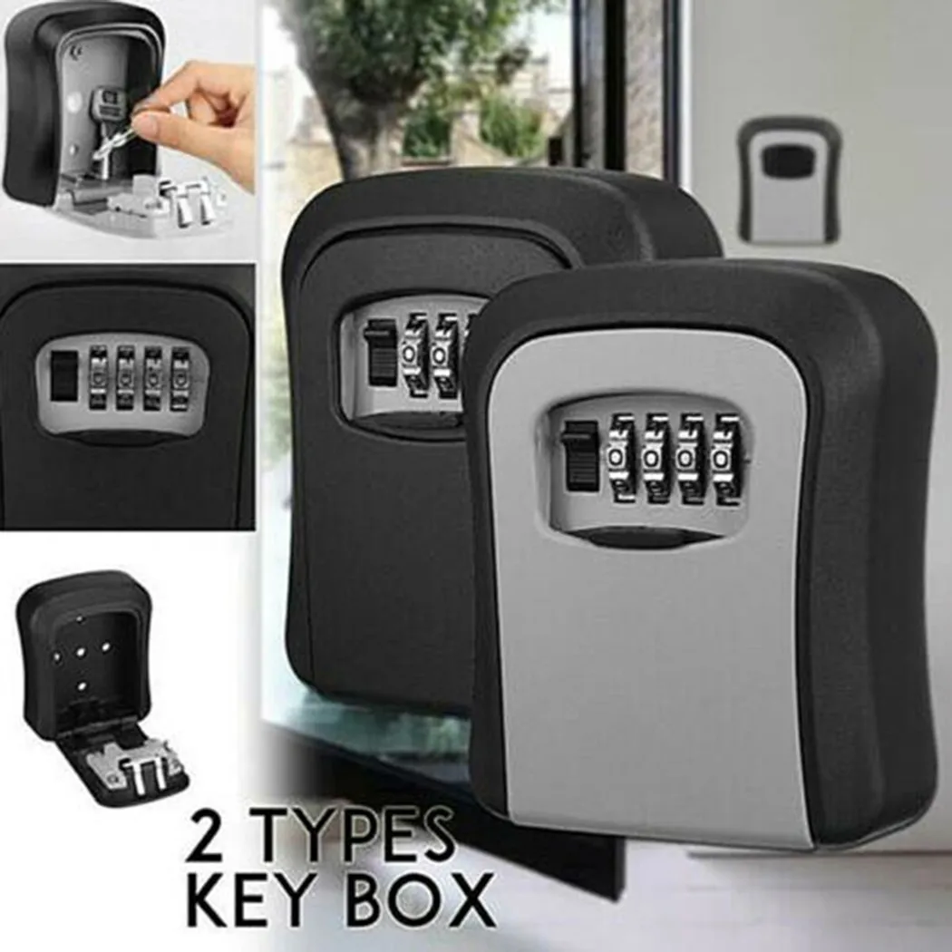 

4 Digit Key Safe Wall Mounted Safe Key Box Outdoor High Security Wall Mounted Box Storage Case Lock Code Home Car Keys New