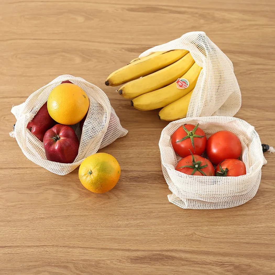 

1PCS Eco-friendly Fruit Net Bag Drawstring Drawstring Vegetable Cotton Net Storage Bag Drop Shipping