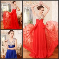 free shipping 2018 luxury crystal vestidos backless formal party prom gown red blue long chiffon graduation bridesmaid dresses