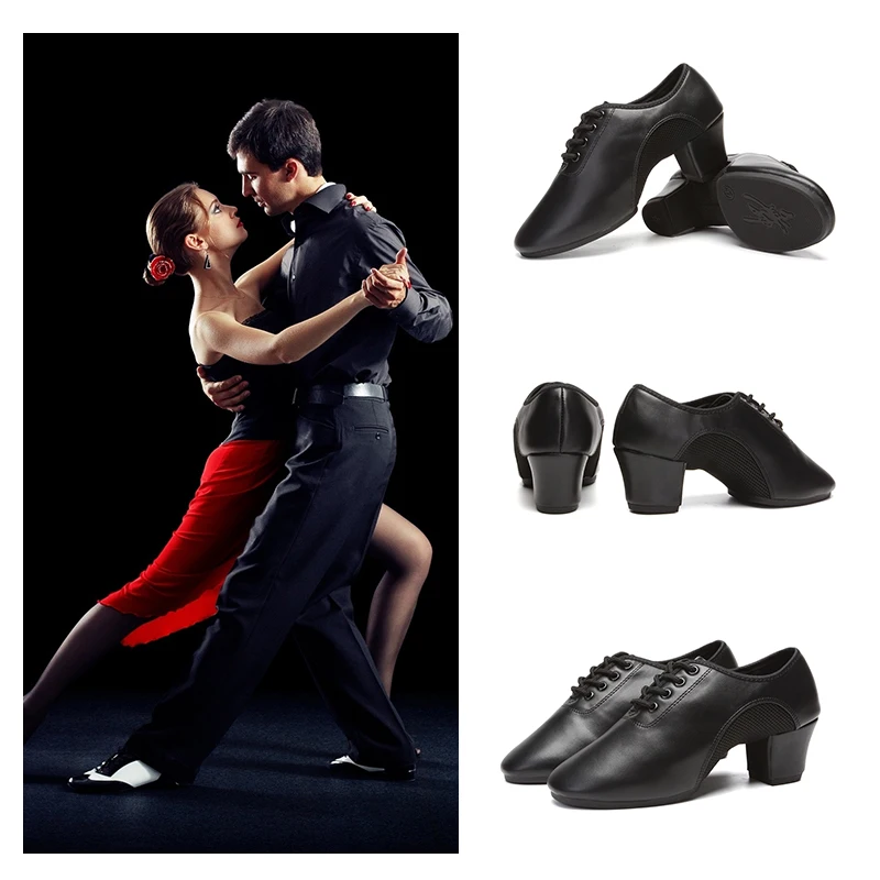 SWDZM Latin Dance Shoes Men Modern Tango Salsa Leather Ballroom Shoes Square Heels Adults Children Boys Party Dance Shoes sport