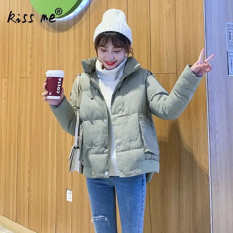 Свободный Зимний пуховик с высоким воротом женский жакет в стиле кэжуал теплый