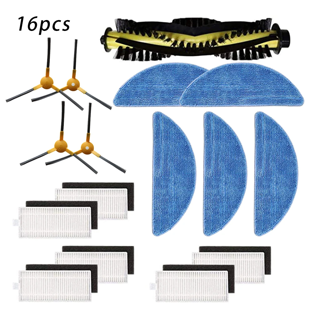 

16pcs Robot Side Brush Filter Mop Cloth Kit For IKOHS NETBOT S15 SmartGo Side Brush Drag Main Brush