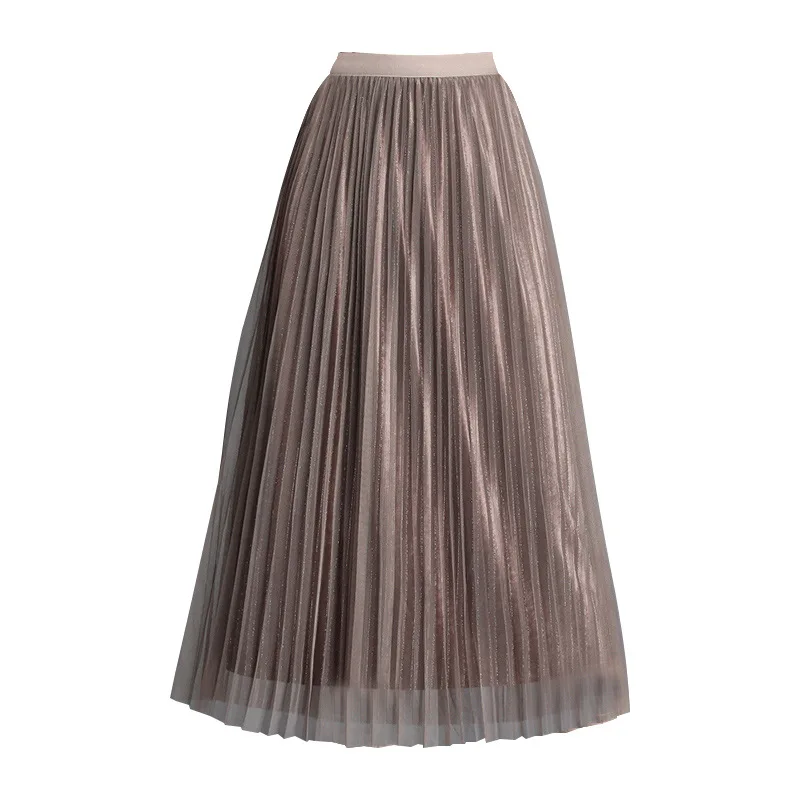 

2021 Skirt Women'S Autumn New Mesh High Waist Pleated Skirt Mid-Length Mesh Skirt