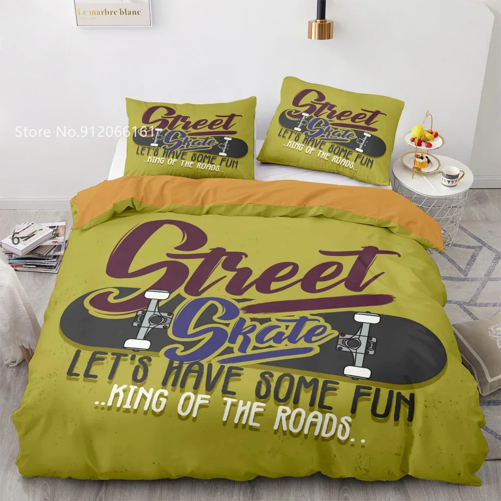

Fashion Cartoon Duvet Cover 2/3 Pcs Skateboard Bedding Set Extreme Sport Bed Cover Set For Teen Kids Children Bed Cover Set