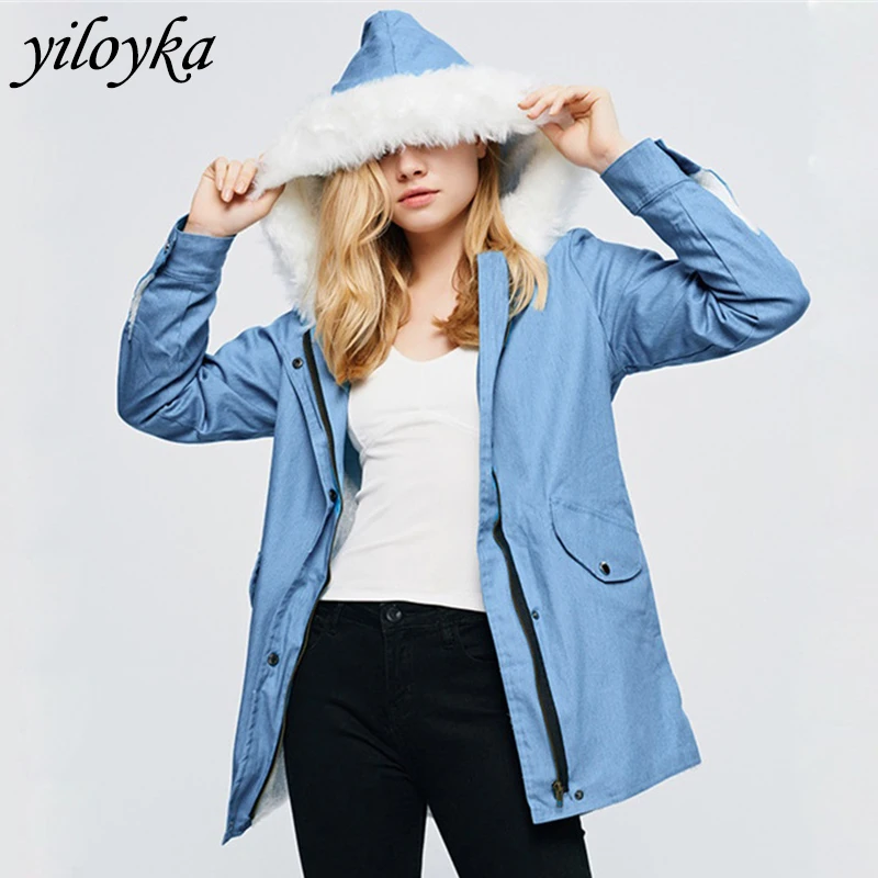 Осенняя кашемировая Женская парка из ягненка зимние пальто с меховым воротником