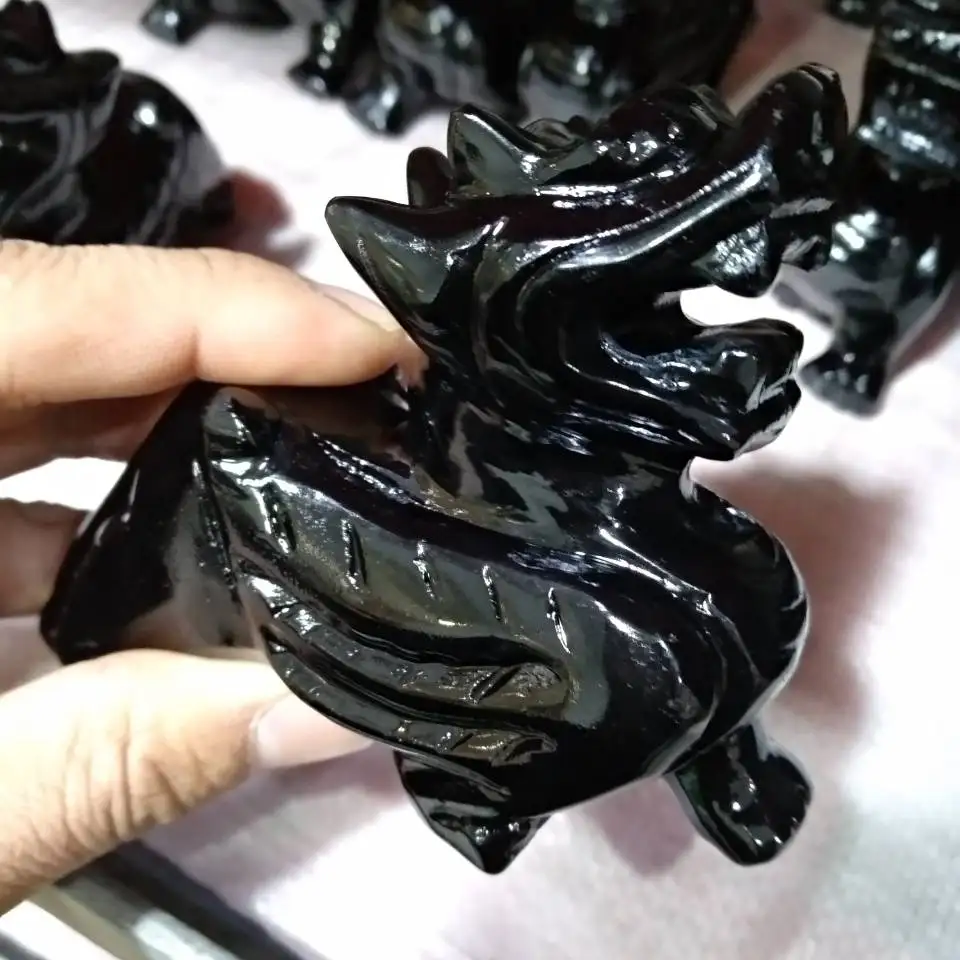 

NATURAL OBSIDIAN POLISHED CRYSTAL carved kylin HEALING