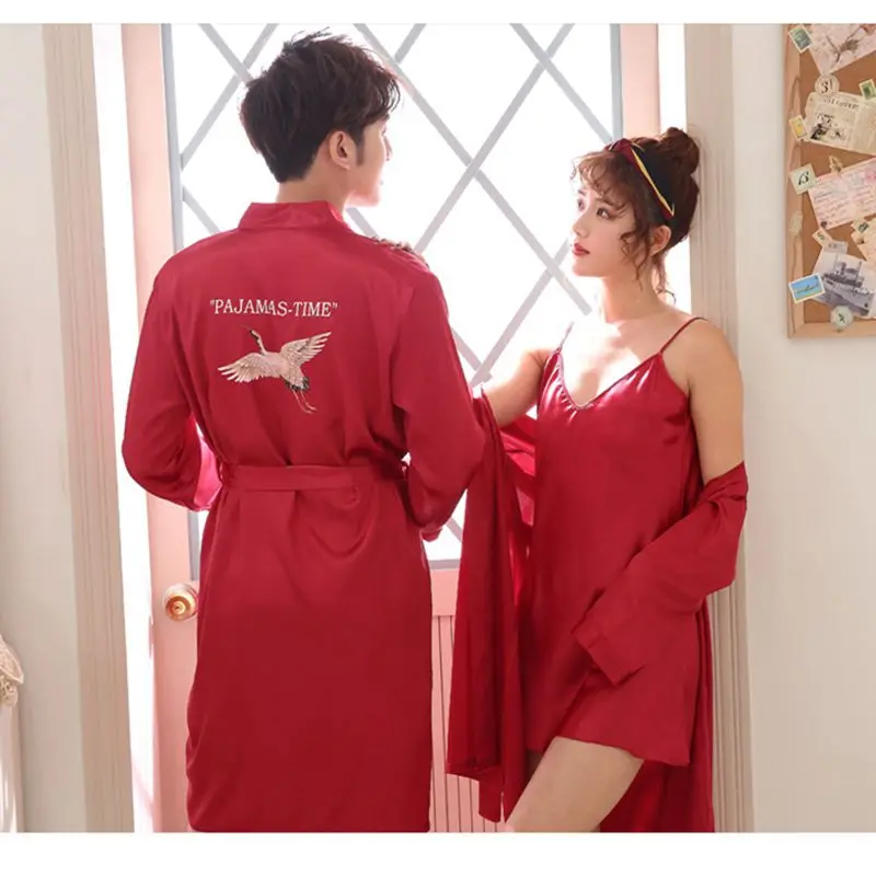 Пара халаты пижамы сексуальные Модная ночнушка кимоно халат для мужчин и женщин