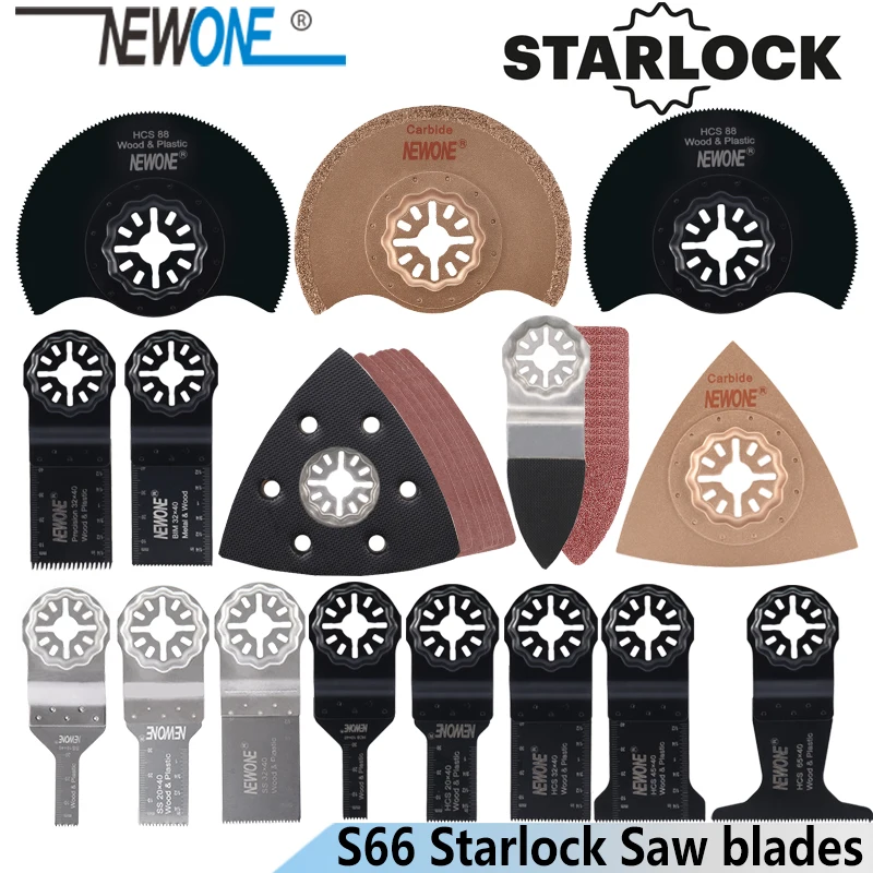 

NEWONE S66 Starlock blade Oscillating Tool 66pcs Saw Blades Set fit for Multi tool Cut Wood Plastic Polish Ceramic Tile
