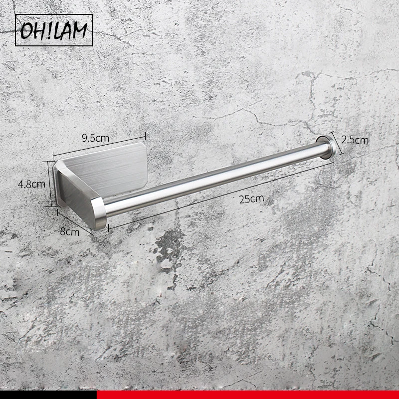 

Self Adhesive SUS304 Toilet Paper Holder Tissue Roll Organizer Bathroom Kitchen Stick On Wall No Drilling Stainless Steel Black