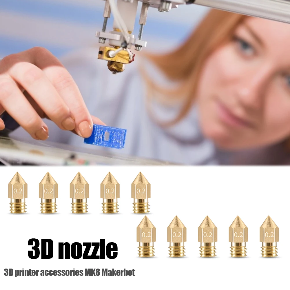 

M6 Threaded Brass Nozzle 0.2/0.3/0.4/0.5/0.6/0.8mm Extruder Print Head Nozzle for 1.75mm MK8 Makerbot 3D Printer Accessories