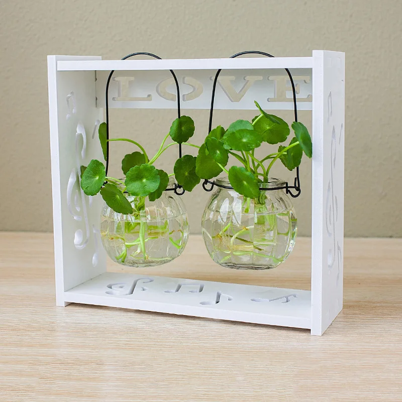 Desktop Glass Planter Bulb Vase with Retro Solid Wooden Stand and Metal Holder for Hydroponics Plants Home Garden Wedding Decor | Дом и сад