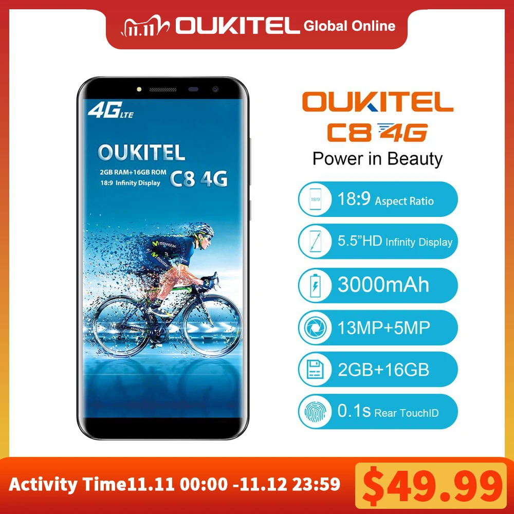 Смартфон Oukitel C8 4G 5 дюймов 2ГБ 16 ГБ 13 МП + 3000 мАч LTE мобильный телефон разблокировка