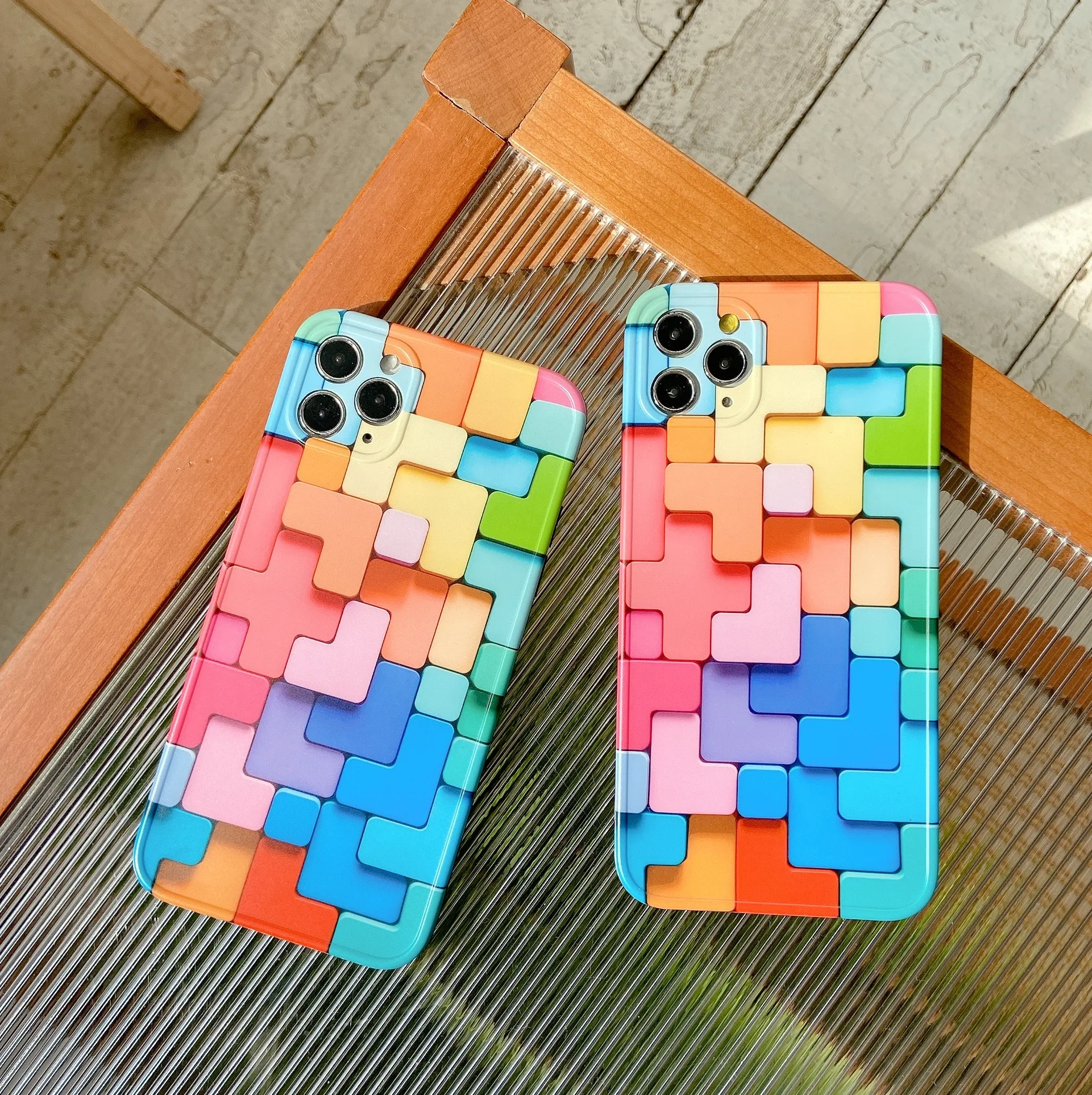 Чехол для iPhone 11 12 Mini Pro Max роскошный 3D радужный ударопрочный чехол телефона тетрис