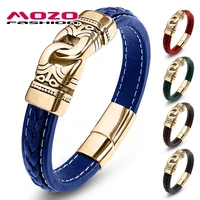 fashion punk mens bracelets braided leather bangles women handmade charm trendy stainless steel clasp wrist band blue