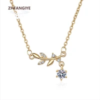 zhfangiye fashion necklace silver 925 jewelry with zircon gemstone leaf shape pendant for women wedding party gift accessories