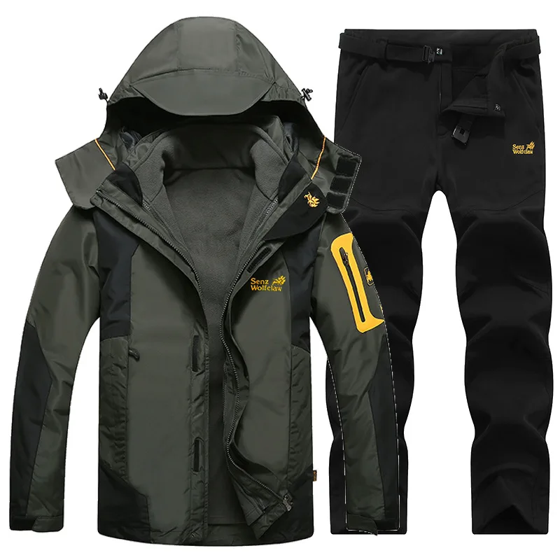 Winter Ski Suit for Men Fleece Warm Windproof Waterproof Skiing Suits Snowboarding Set Male Outdoor Ski jacket+Softshell Pant