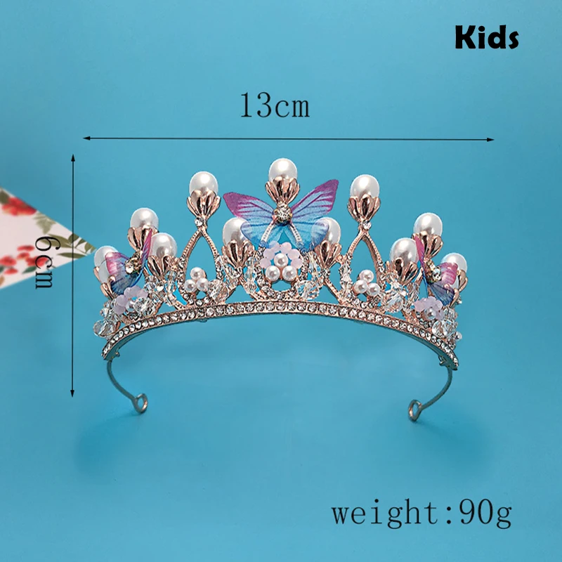 

Girls Crystal Pearl Princess Costume Crown Headband Flower Competition Bridal Wedding Hair Accessories